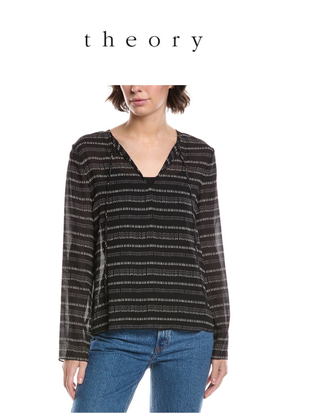 Theory Tie neck Tear Drop silk Long-Sleeve Blouse
